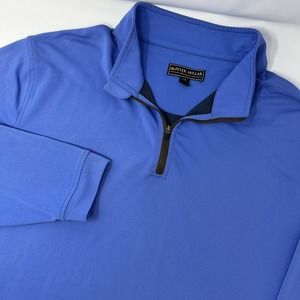 Peter Millar Wicking‎ 1/4 Zip Men's 2XL XXL Pullover Blue Sleeve Embroidery